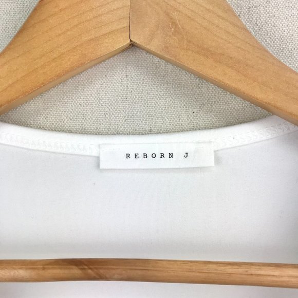 Reborn J White Button Up Tie Front Ruffle Short Sleeve Top - Picture 13 of 14